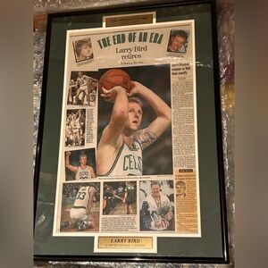 Framed Larry Bird Retirement Newspaper Collage